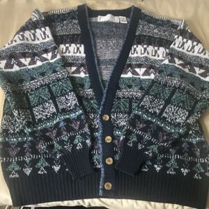 Michael Gerald Men's Multicolor Geometric Knit Cardigan Sweater Button V-Neck L